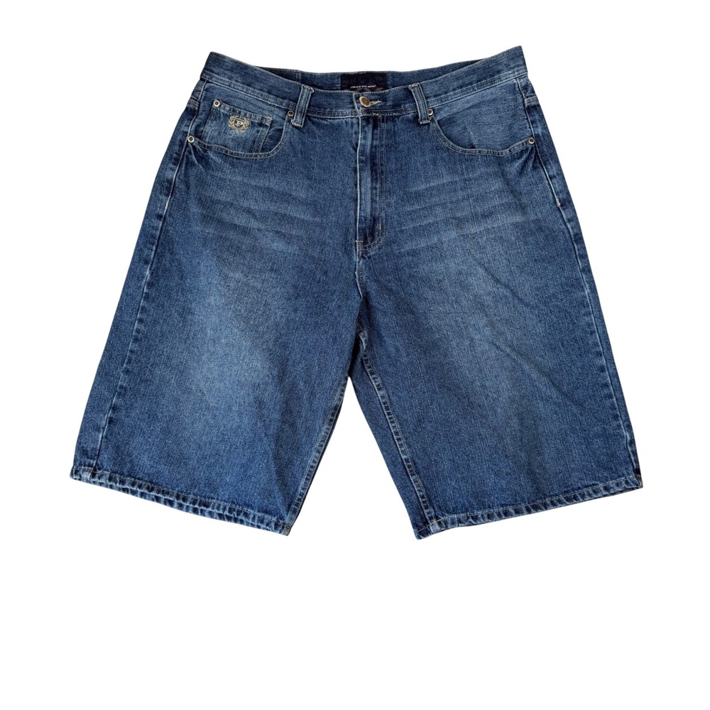 Phat Farm Mens Baggy Denim Jean Shorts Blue Size 40 Y2K Streetwear Embroidered